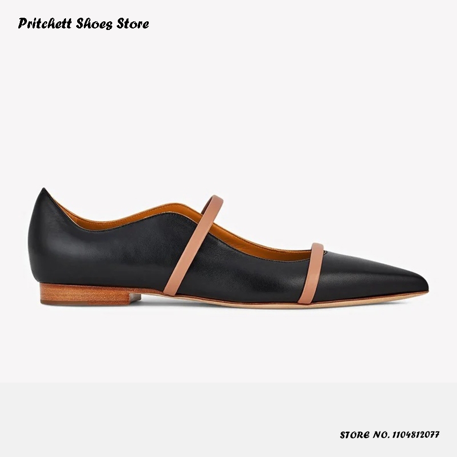 Men Shoes On - المرأة المزدوجة الأشرطة الجلود الباليه الشقق